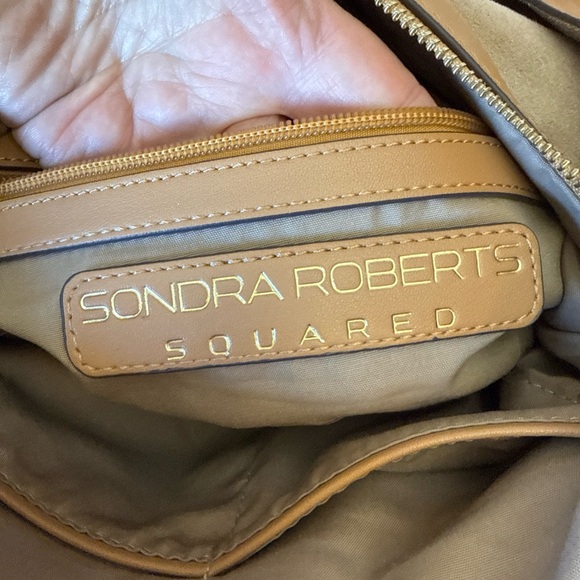 SONDRA ROBERTS SQUARED Large Tan Brown Vegan Pebbled Leather Large Tote Handbag - Picture 14 of 16